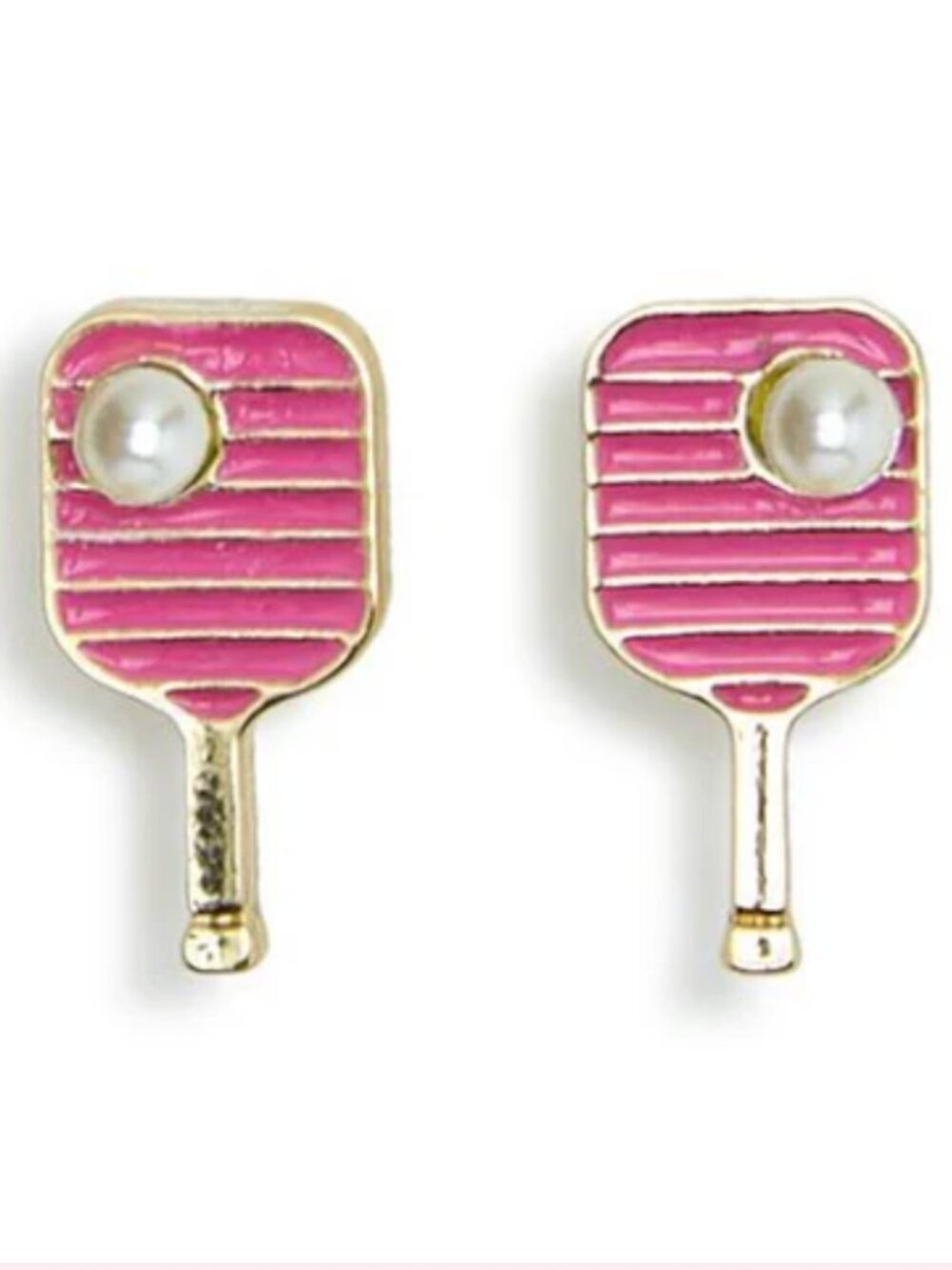 NWT Two's Company Pickleball Earrings Pink with Pearl Gift Accessory Pickleball